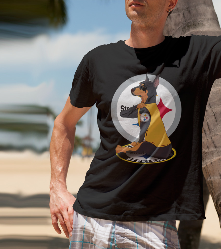Steelers Dobermann Yellow Jersey With Steelmark Logo On Sports T-Shirt