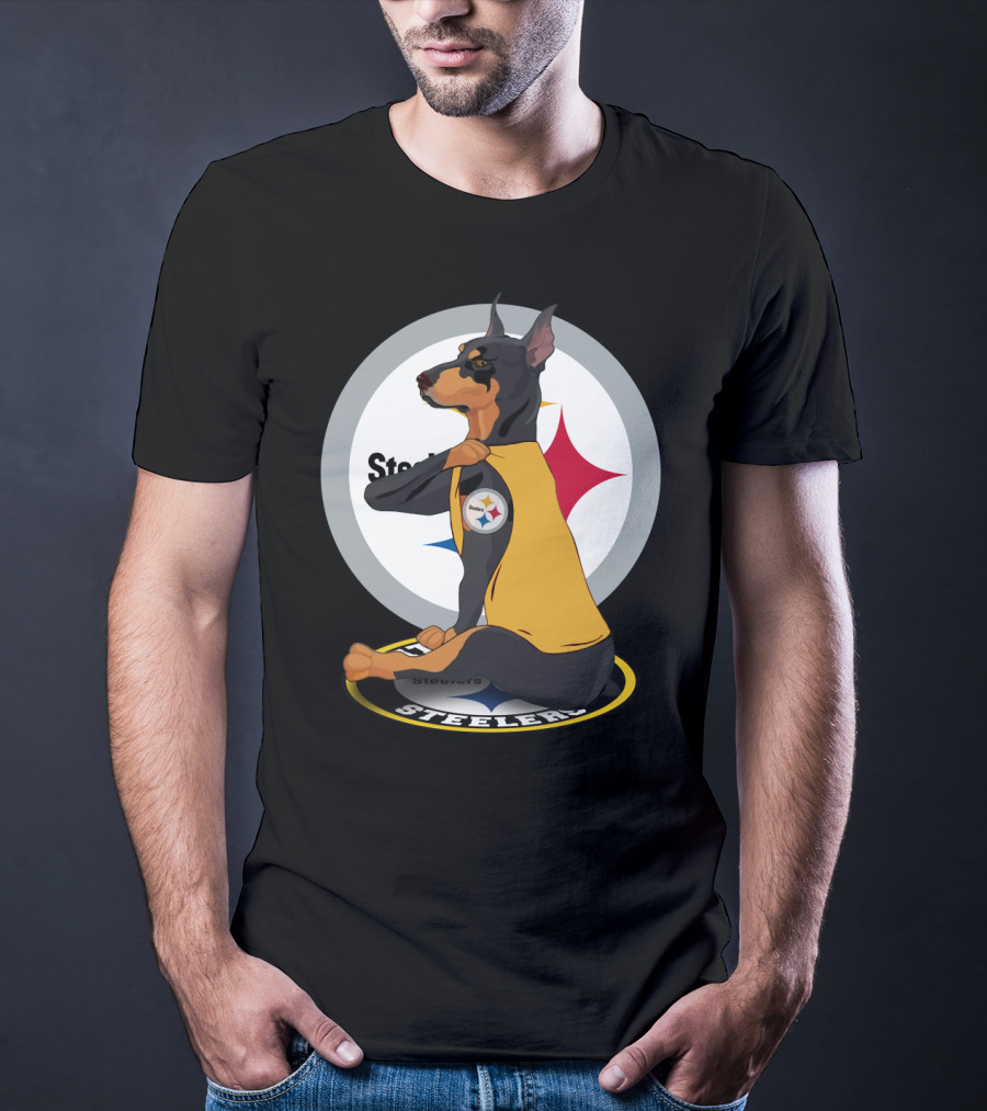 Steelers Dobermann Yellow Jersey With Steelmark Logo On Sports T-Shirt