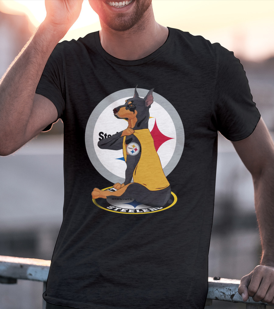 Steelers Dobermann Yellow Jersey With Steelmark Logo On Sports T-Shirt