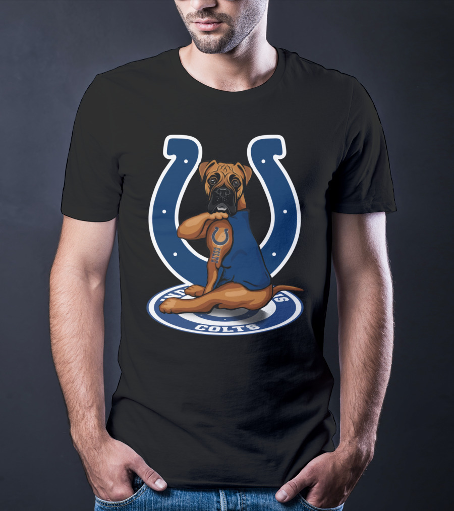 Boxer Colts Fan Dog With Horseshoe T-Shirt