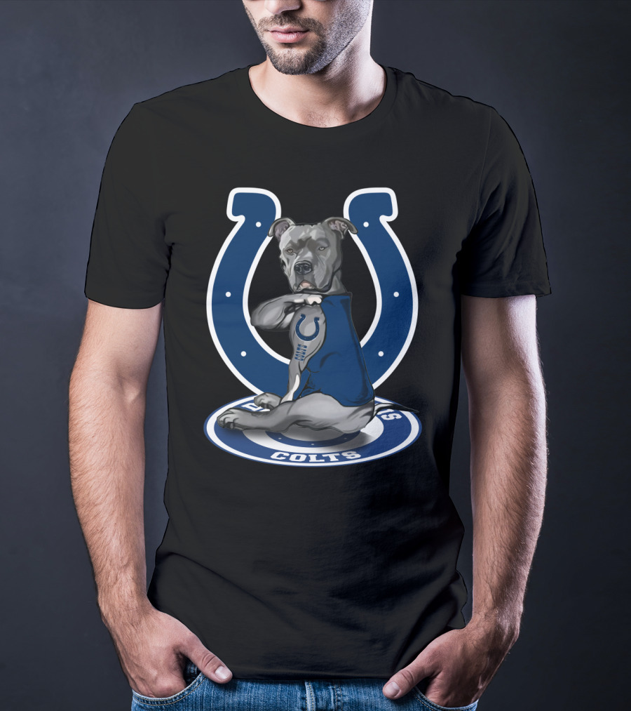 Indianapolis Colts Pitbull Mascot Featuring Iconic Horseshoe T-Shirt