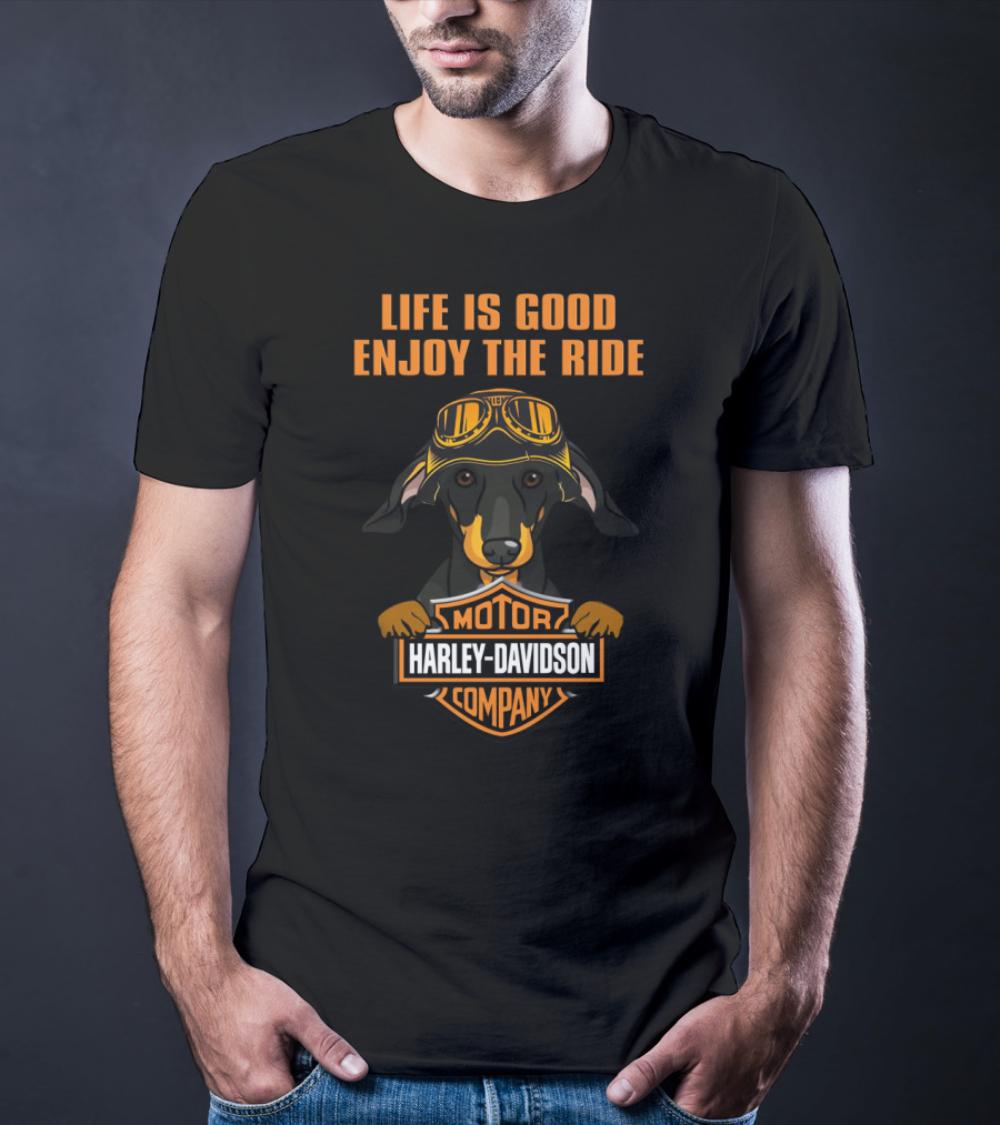 Life Is Good Enjoy The Ride Harley Davidson Dachshund Motor Company T-Shirt