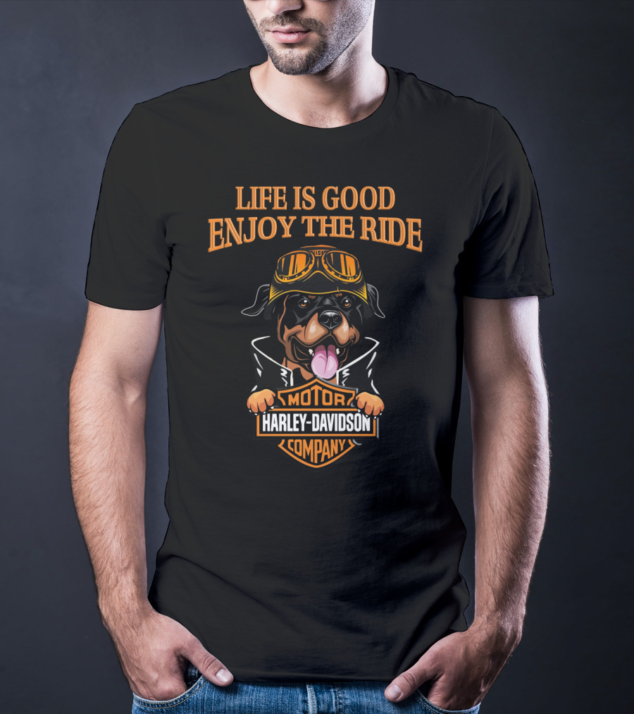 Life Is Good Enjoy The Ride Harley Davidson Rottweiler Motor Company T-Shirt