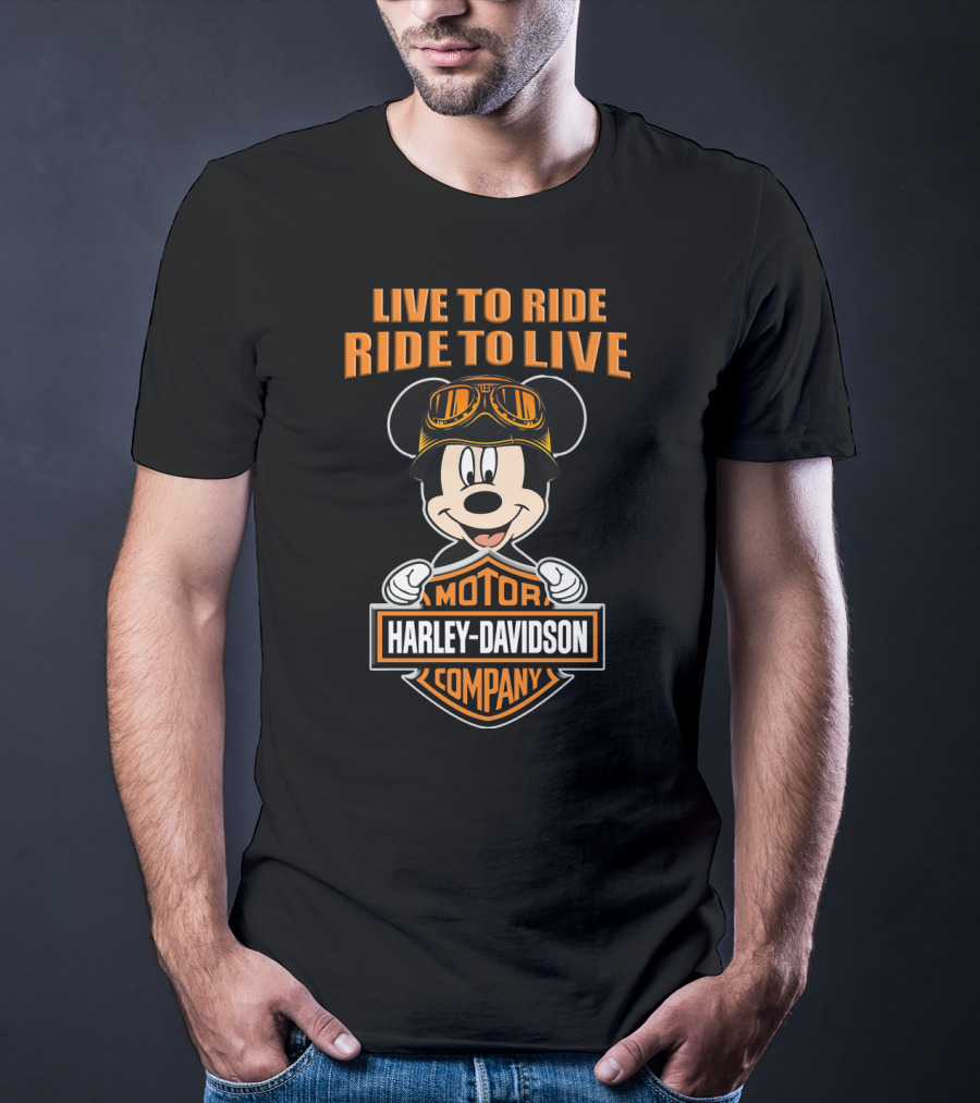 Live To Ride Ride To Live Harley Davidson Mickey Mouse Motor Company T-Shirt