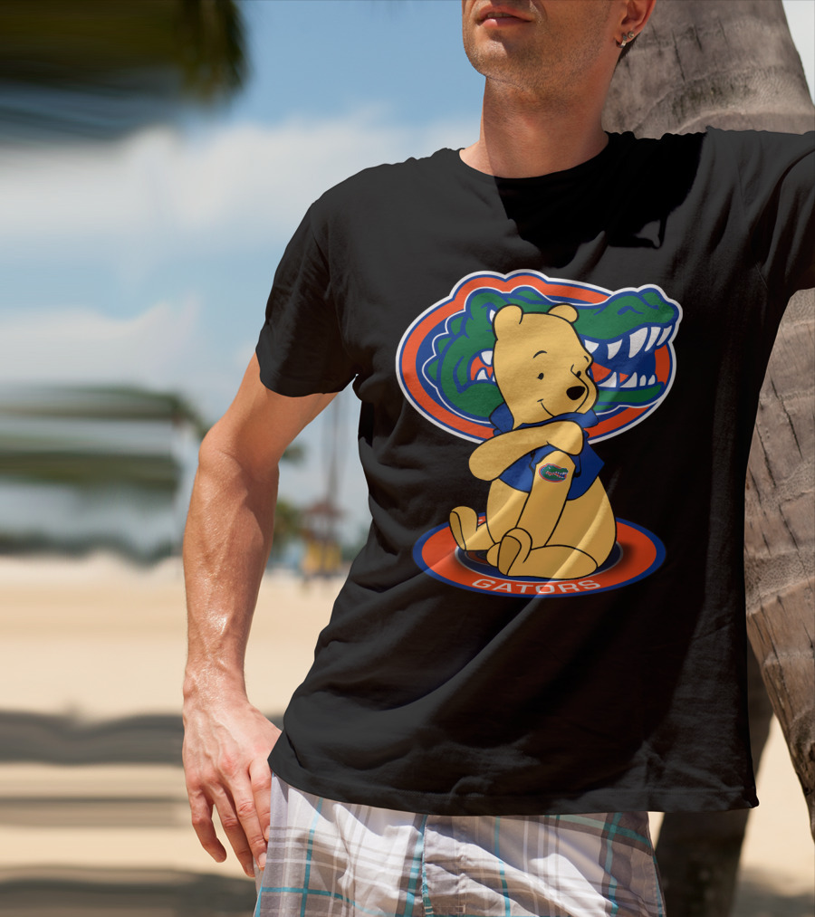 Pooh Wearing Florida Gators Blue Shirt With Gators Logo And Florida Gators Mascot T-Shirt