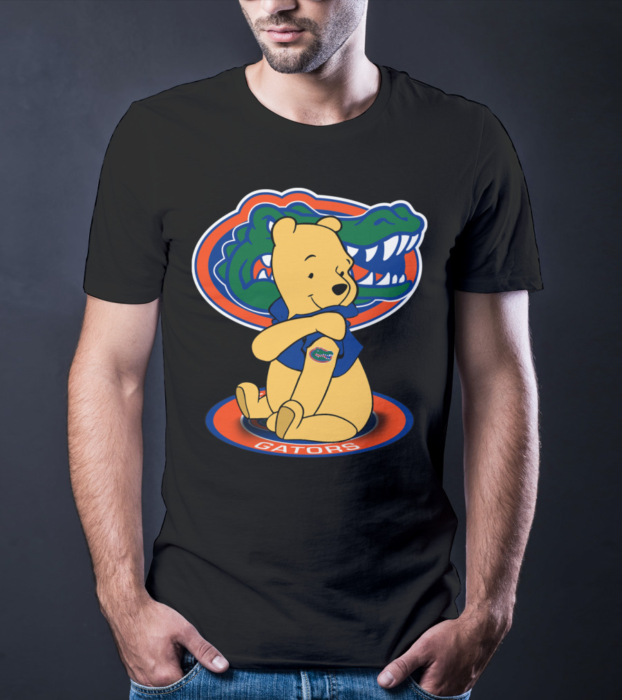 Pooh Wearing Florida Gators Blue Shirt With Gators Logo And Florida Gators Mascot T-Shirt