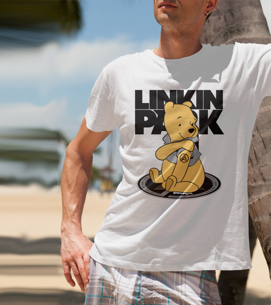 Linkin Park Pooh Bear Cuddling With Iconic T-Shirt