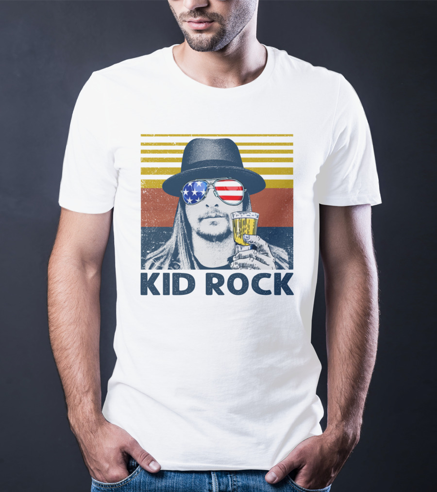 Kid Rock American Flag Sunglasses And Beer T-Shirt