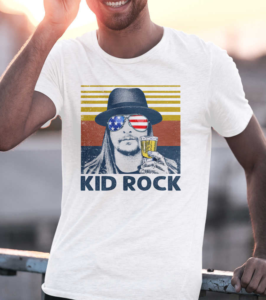Kid Rock American Flag Sunglasses And Beer T-Shirt