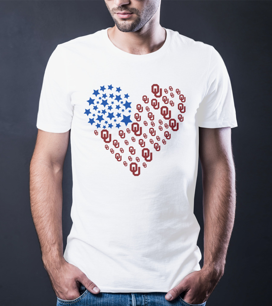 Heartflag Ncaa Oklahoma Stars And Ou Logos Usa Flag T-Shirt