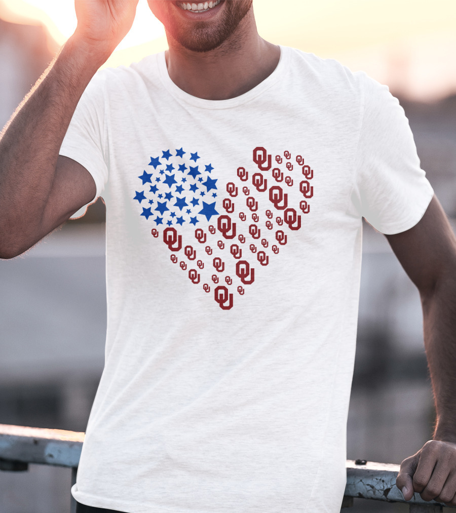 Heartflag Ncaa Oklahoma Stars And Ou Logos Usa Flag T-Shirt