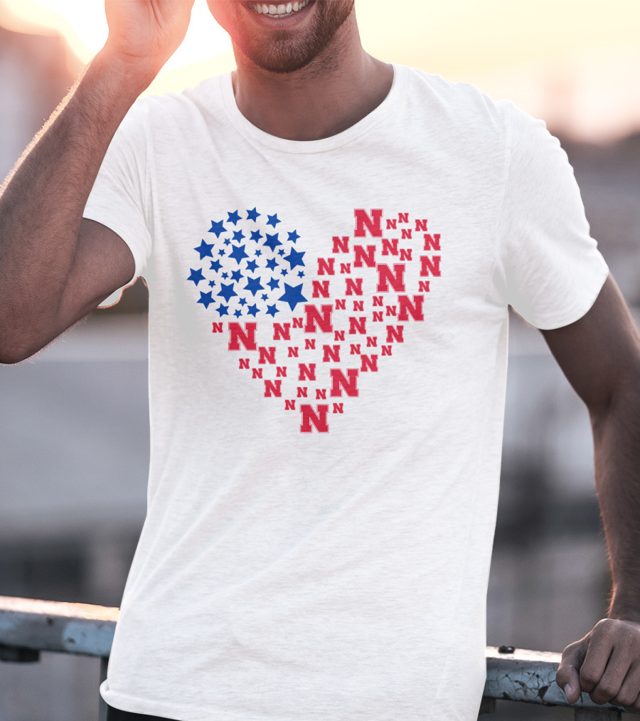 Heartflag Ncaa 19 Nebraska Red N Blue Stars T-Shirt