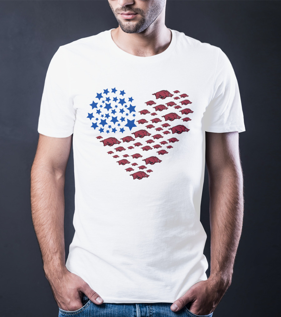 Arkansas Razorbacks Heart Flag Ncaa 22 Stars And Hogs T-Shirt