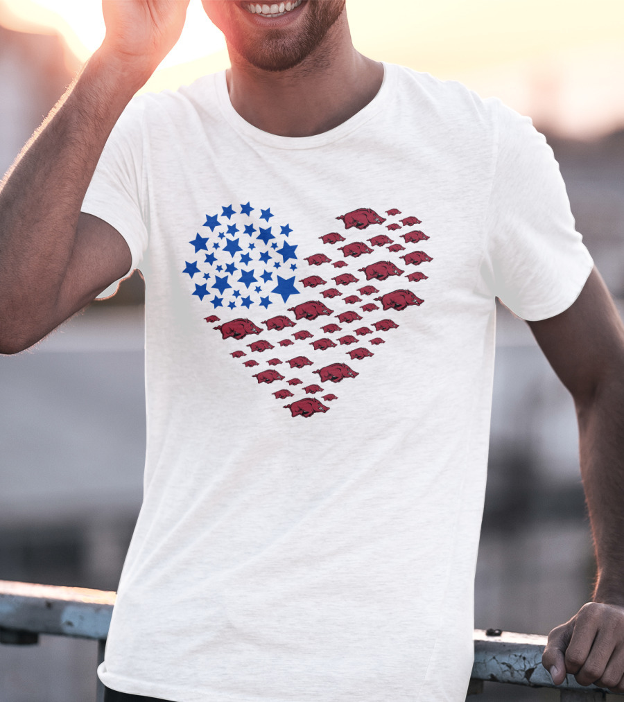 Arkansas Razorbacks Heart Flag Ncaa 22 Stars And Hogs T-Shirt