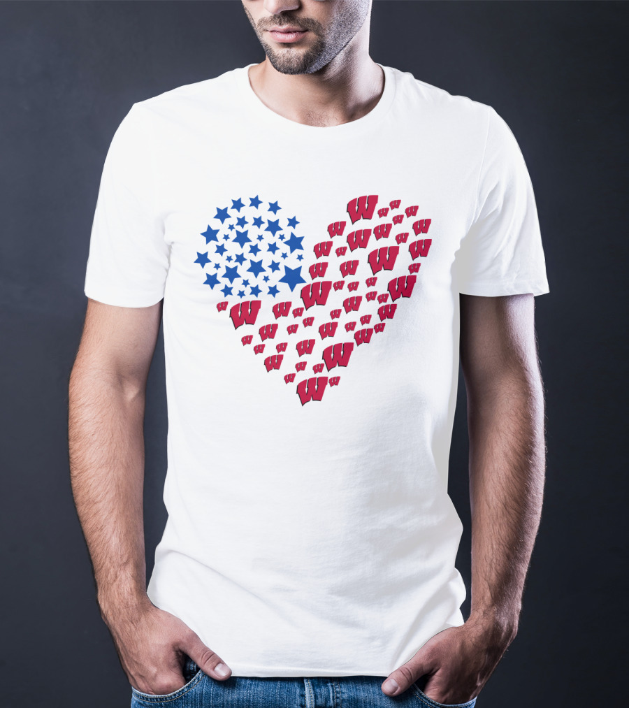 Wisconsin Badgers Heart Blue Stars Red W T-Shirt