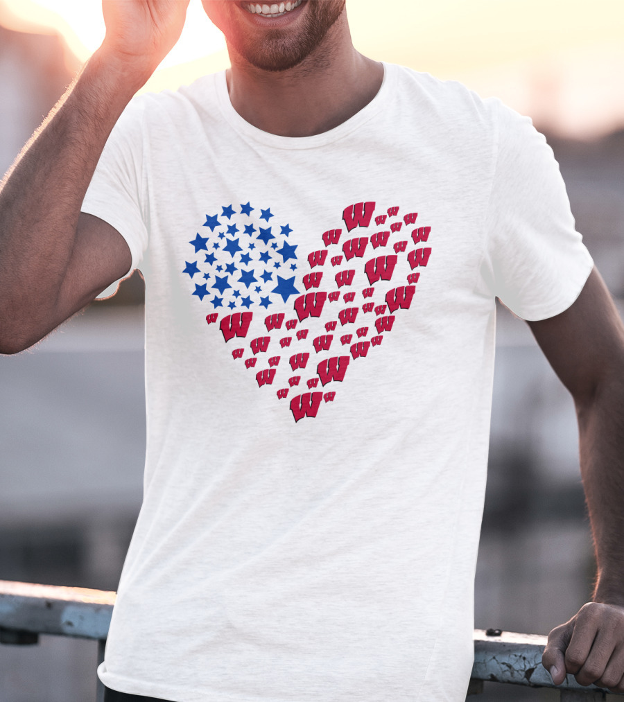 Wisconsin Badgers Heart Blue Stars Red W T-Shirt