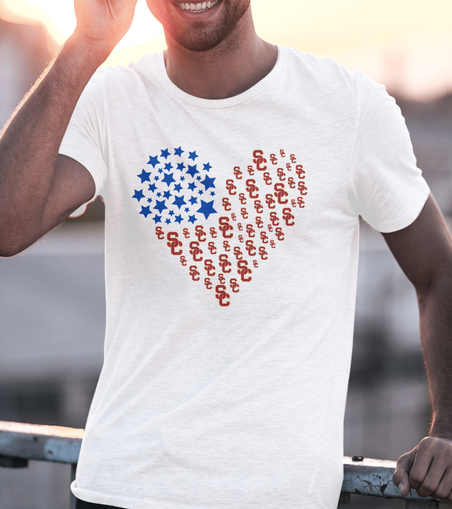 Usc Trojans Heart Flag Stars Ncaa T-Shirt
