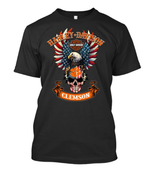 Harley Davidson Motor Cycles Eagle Skull Clemson T-Shirt