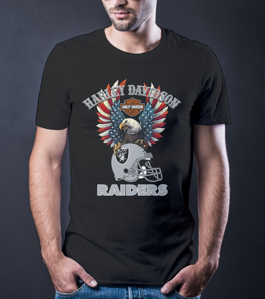 Harley Davidson Motorcycles Nfl Raiders Eagle Helmet T-Shirt