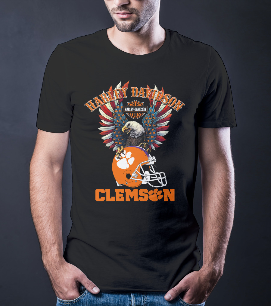 Harley Davidson Clemson Tigers Ncaa Football Bald Eagle T-Shirt