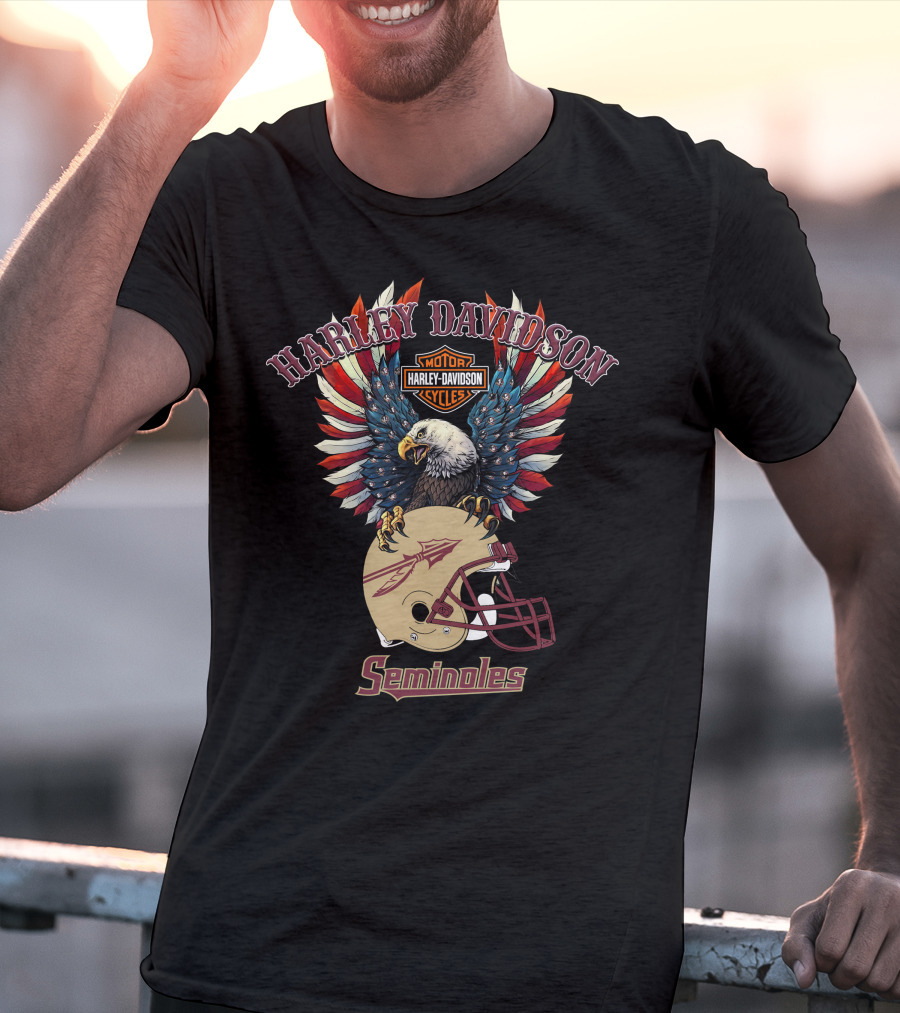 Harley Davidson Motor Cycles Seminoles Football Eagle T-Shirt