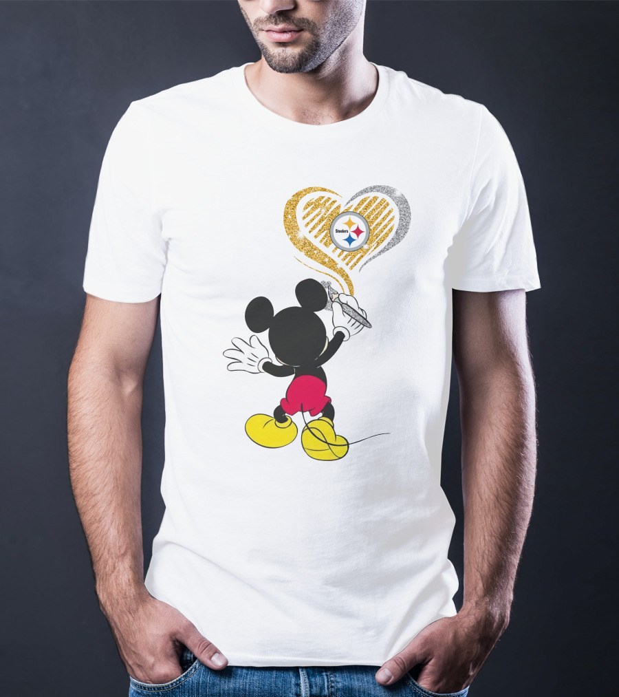 Mickey Mouse Heart Art Pittsburgh Steelers T-Shirt