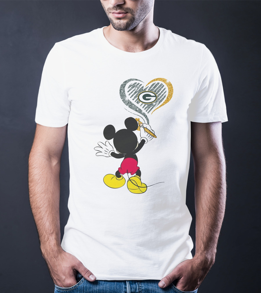 Mickey Mouse Painting Green Bay Packers Heart T-Shirt