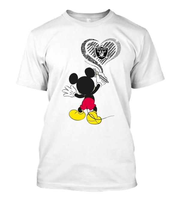Mickey Mouse Raiders Heart Sketch 23-Oakland Raiders T-Shirt