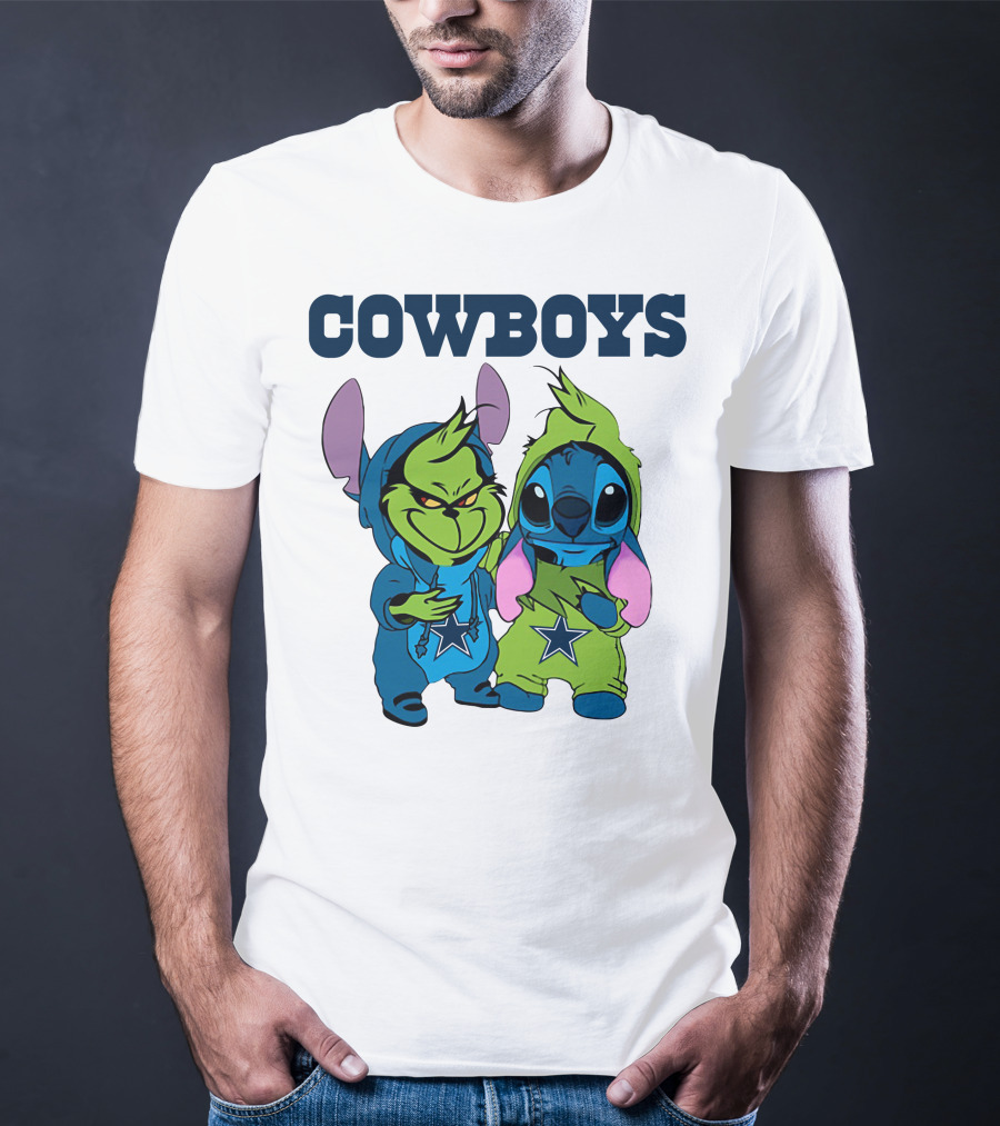 Cowboys Disney NFL Stitch Grinch Character Mashup T-Shirt