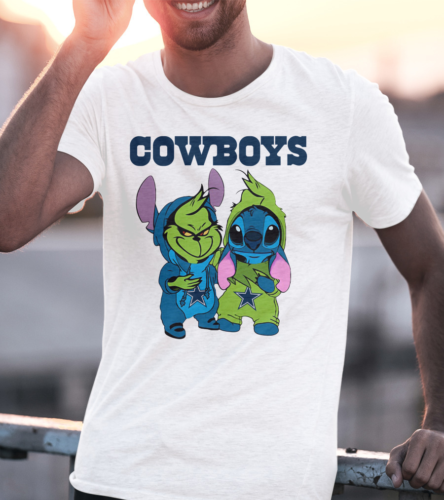 Cowboys Disney NFL Stitch Grinch Character Mashup T-Shirt