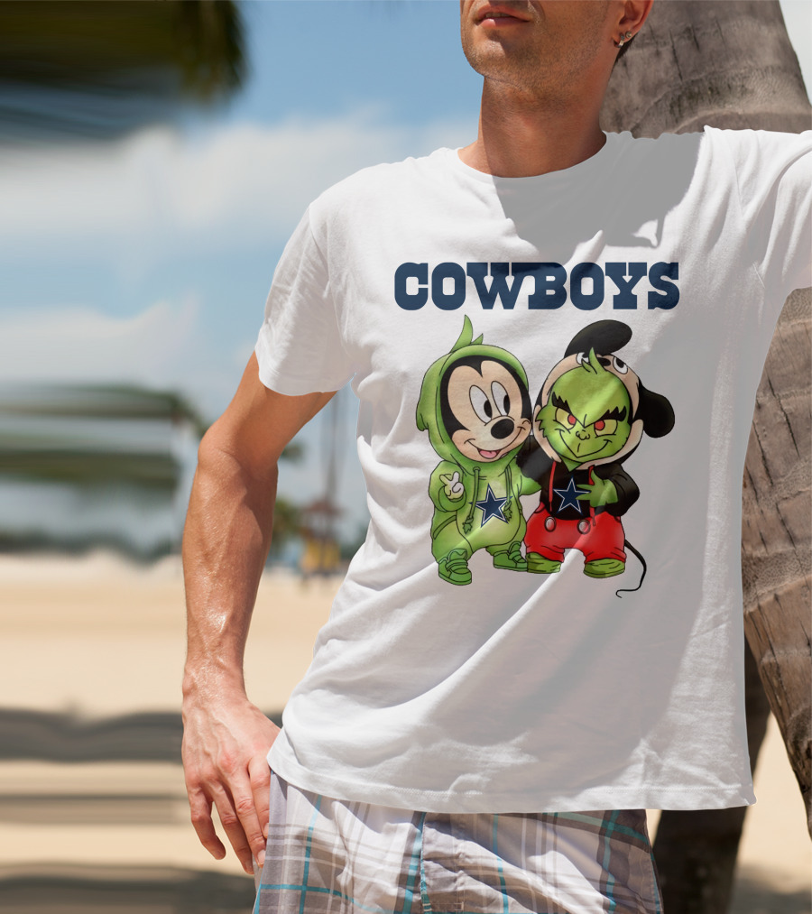 Cowboys Mickey Mouse And Grinch Collaboration Football Fan Style T-Shirt
