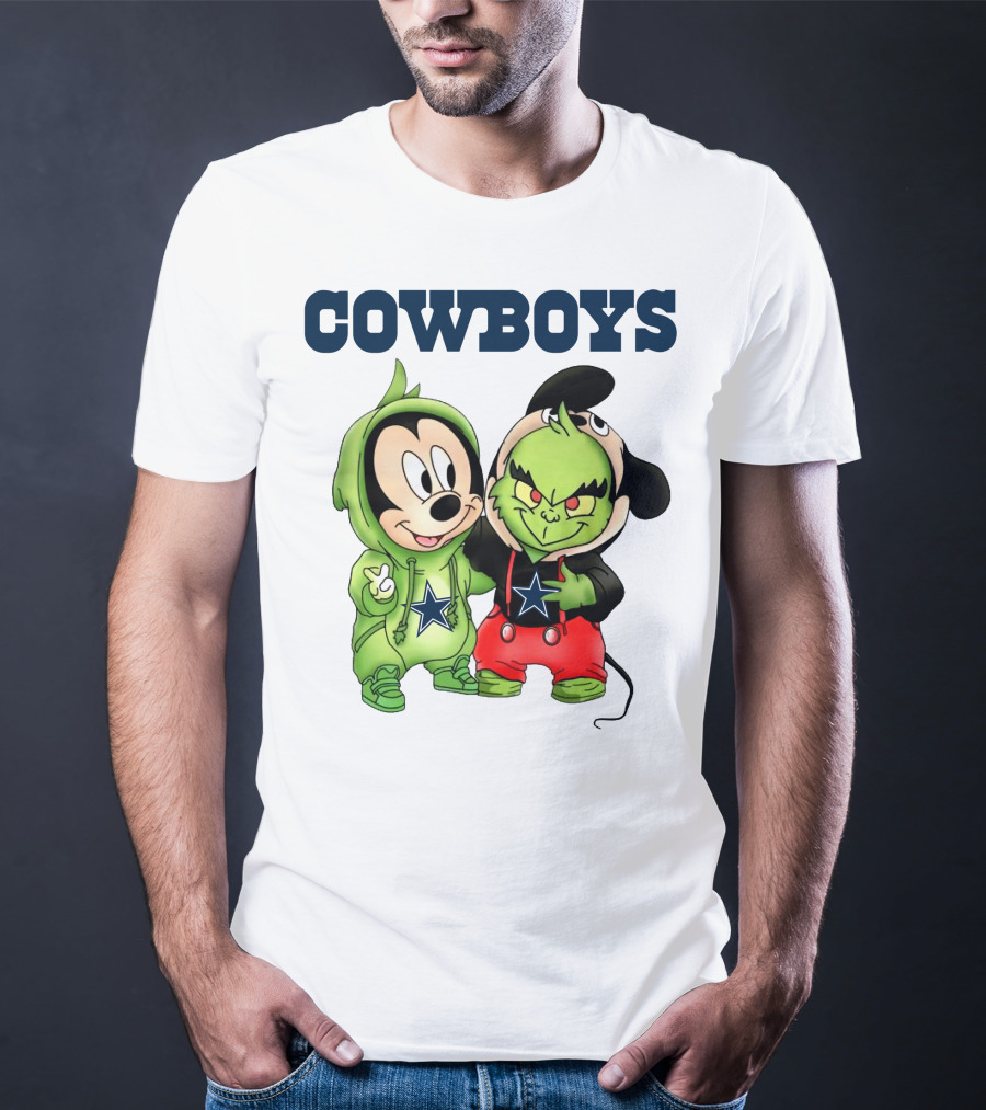 Cowboys Mickey Mouse And Grinch Collaboration Football Fan Style T-Shirt