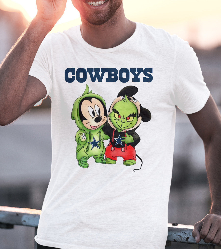 Cowboys Mickey Mouse And Grinch Collaboration Football Fan Style T-Shirt