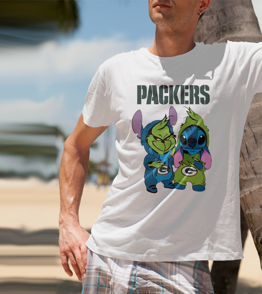 Packers Grinch And Stitch Green Bay Football Crossover T-Shirt