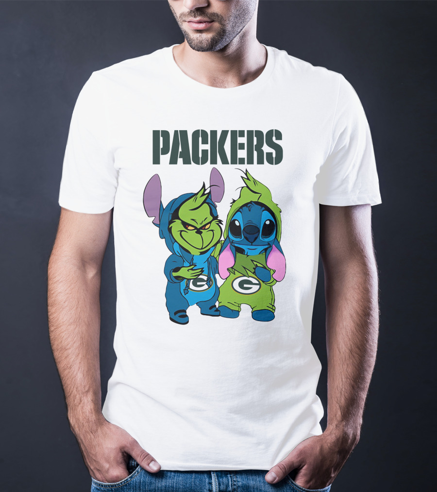 Packers Grinch And Stitch Green Bay Football Crossover T-Shirt