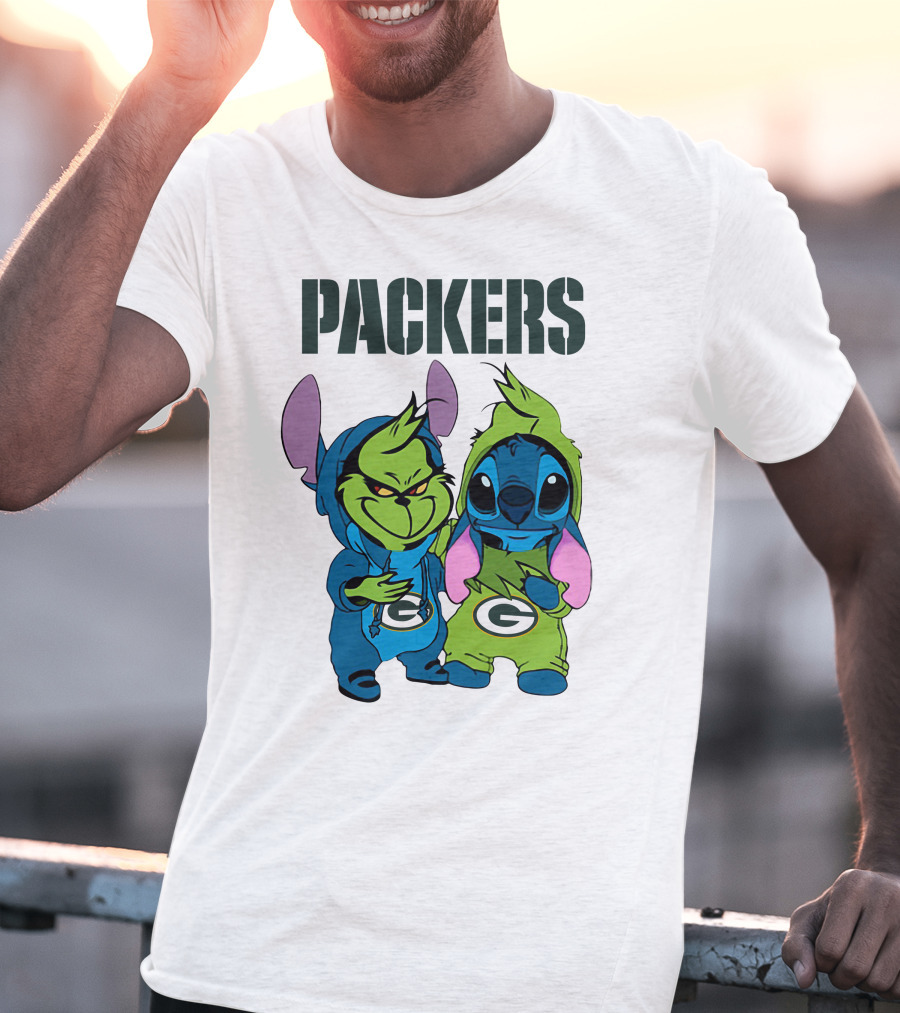 Packers Grinch And Stitch Green Bay Football Crossover T-Shirt