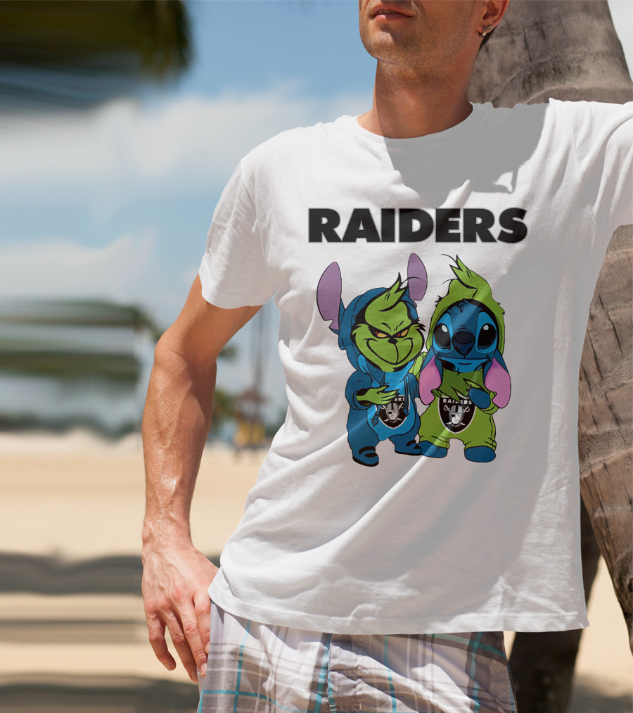 Raiders Grinch And Stitch Crossover T-Shirt
