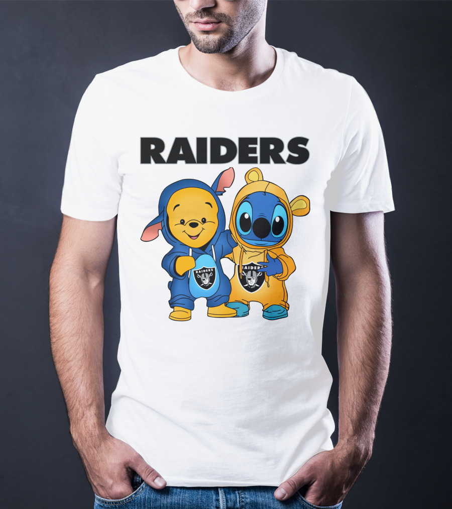 Raiders Pooh-Stitch Crossover Nfl Team Logos T-Shirt