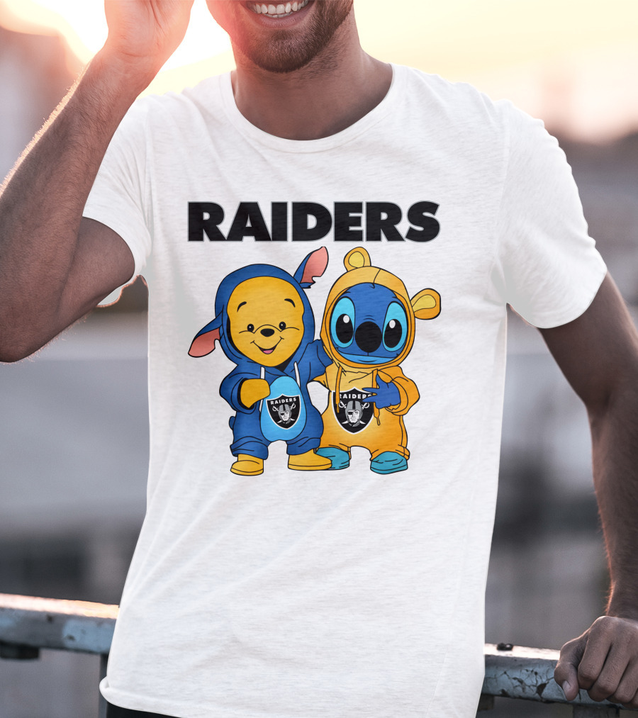 Raiders Pooh-Stitch Crossover Nfl Team Logos T-Shirt