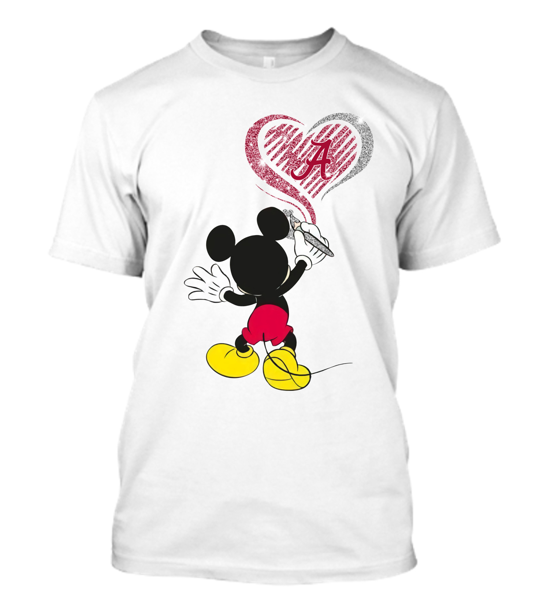 Mickey Mouse Drawing Alabama Crimson Tide Heart T-Shirt