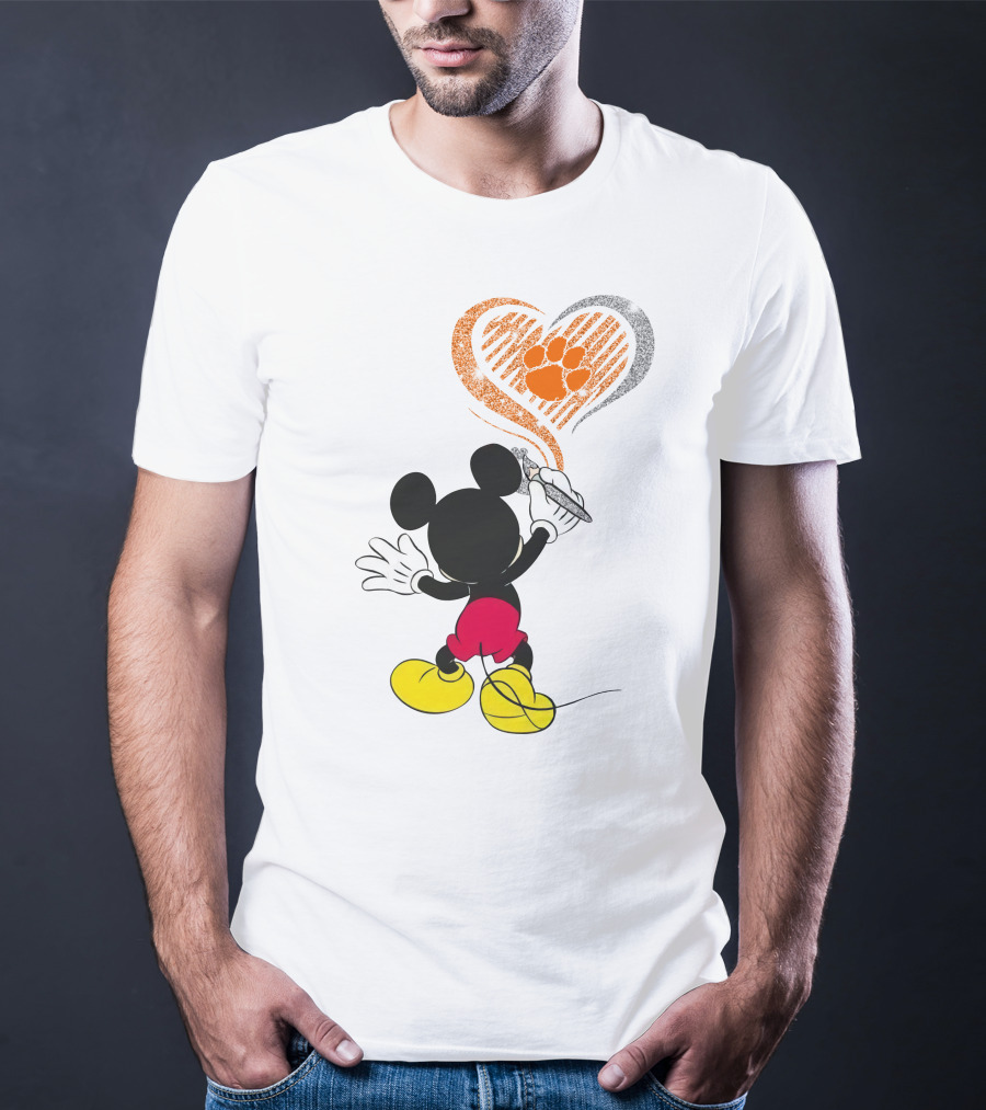 Mickey Mouse Heart Clemson Paw Print T-Shirt