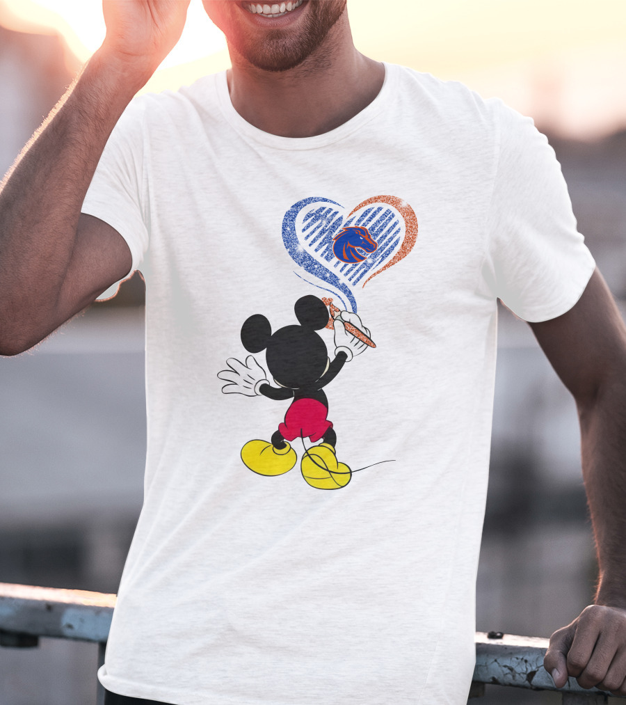 Mickey Paints Heart With Boise State Broncos T-Shirt