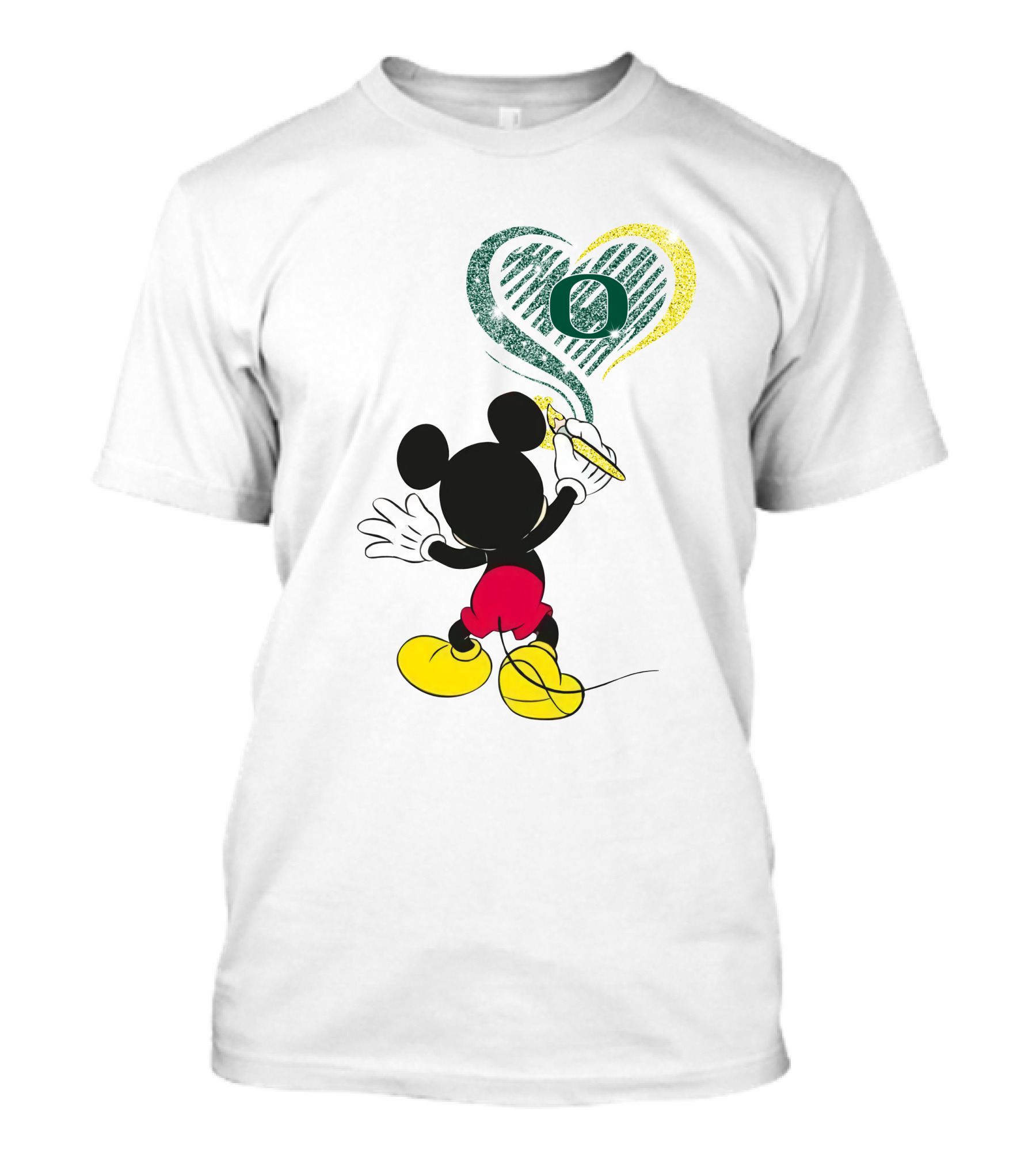 Mickey Mouse Draws Oregon Ducks Heart With Number T-Shirt