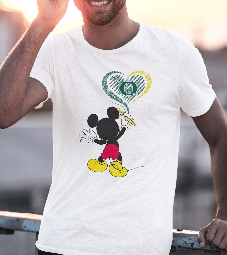 Mickey Mouse Draws Oregon Ducks Heart With Number T-Shirt