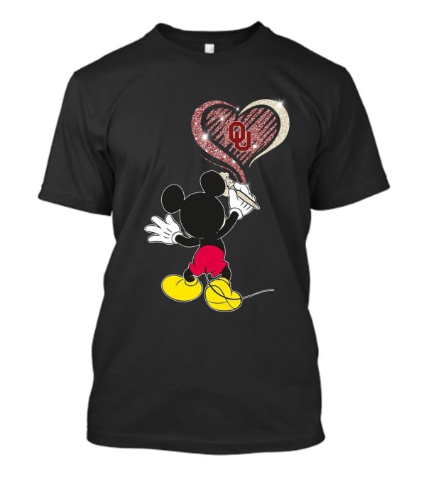 Mickey Draws Ou Heart For Oklahoma Sooners Fans T-Shirt