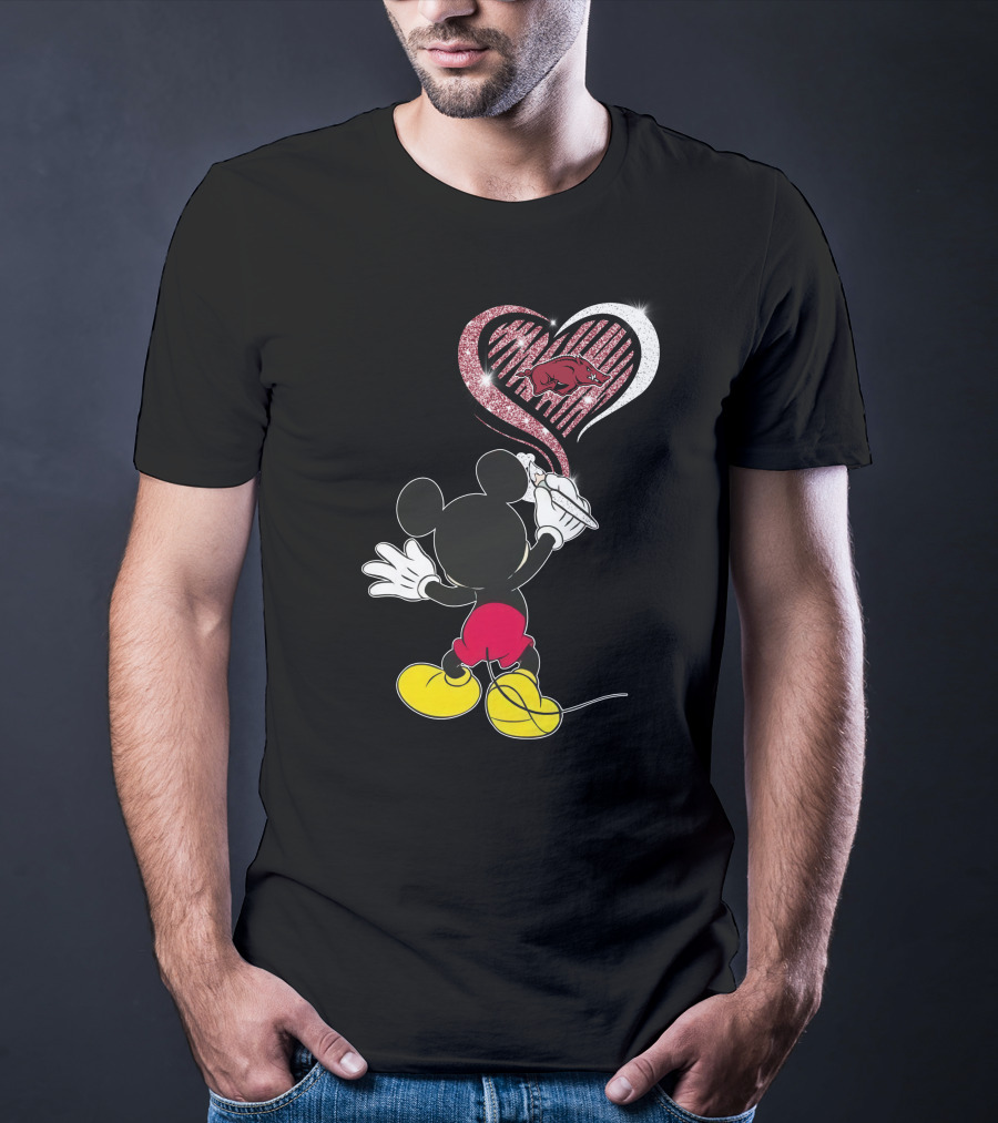 Mickey Arkansas Razorbacks Heart Drawing 22 T-Shirt