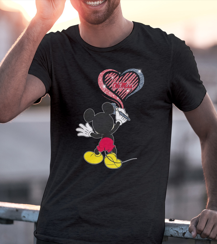 Ole Miss Rebels Heart Design Featuring Iconic Mouse Character T-Shirt