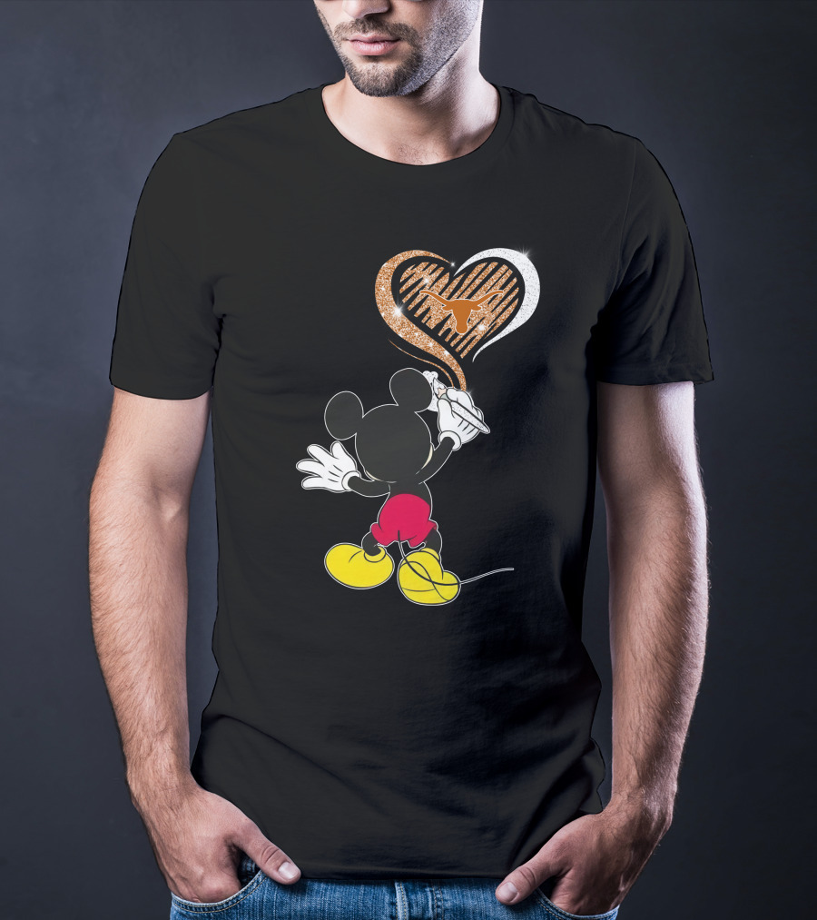 Mickey Mouse Painting Heart Texas Longhorns 32 T-Shirt