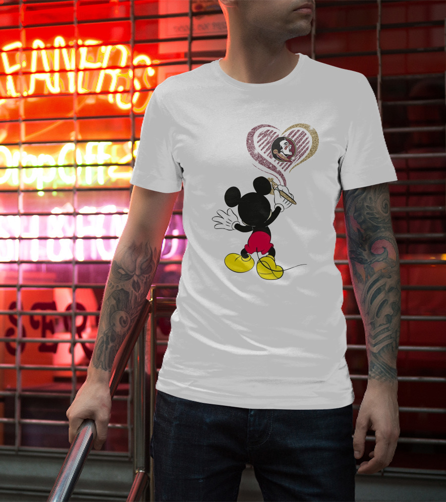 Mickey Florida State Seminoles Heart Logo Art T-Shirt