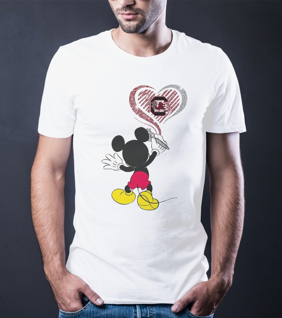 Mickey Mouse South Carolina Gamecocks Heart Drawing T-Shirt